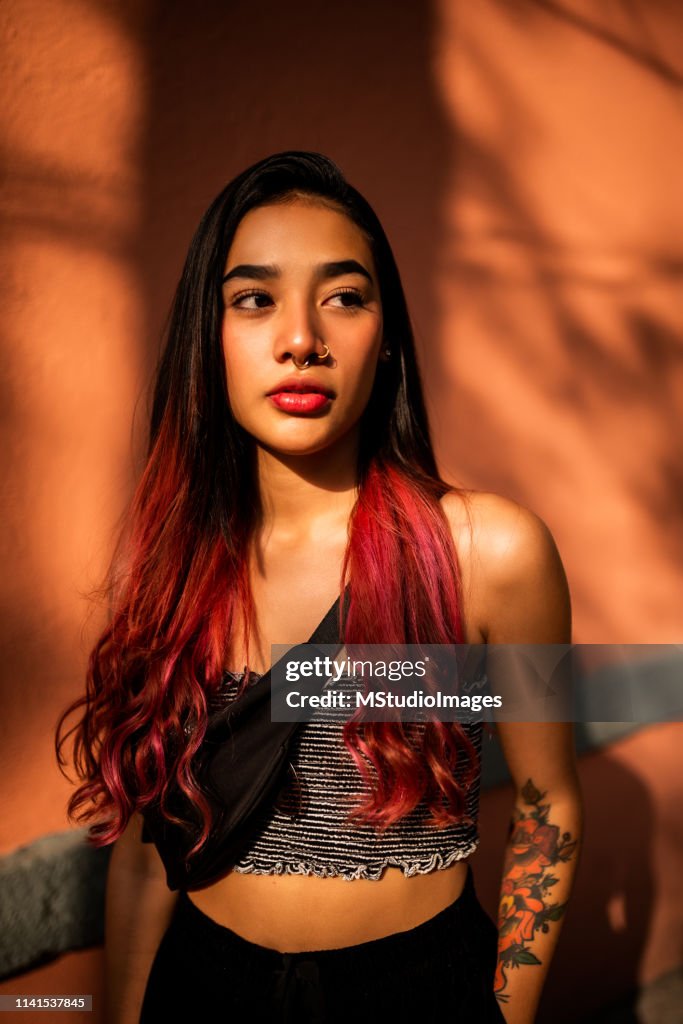 Portrait of young Mexican woman.