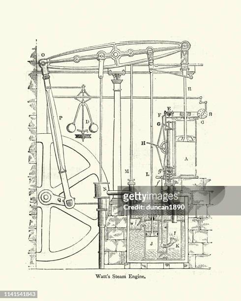 diagram of watt's steam engine - steam machine stock illustrations