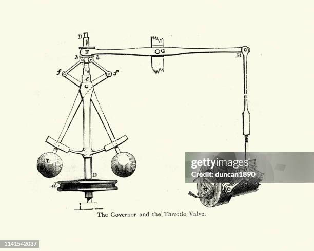 governor and throttle valve of a steam engine - governor stock illustrations