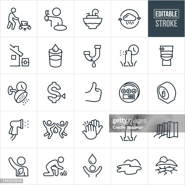 water conservation thin line icons - editable stroke - rainwater basin stock illustrations