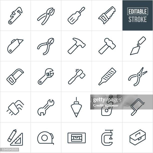 hand tools thin line icons - editable stroke - work tool stock illustrations