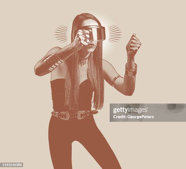 beautiful young woman using virtual reality simulator - driving simulator stock illustrations