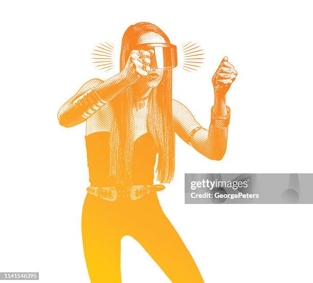 beautiful young woman using virtual reality simulator - driving simulator stock illustrations