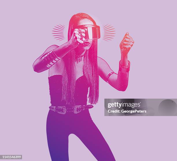 beautiful young woman using virtual reality simulator - driving simulator stock illustrations