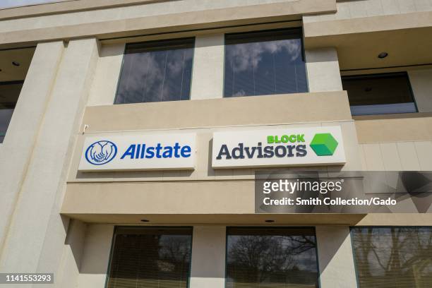Sign on facade of Allstate Insurance and Block Advisors financial office in Lafayette, California, March 28, 2019.