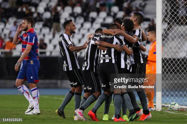 Players of Botafogo celebrate a scored goal against Fortaleza during a match between Botafogo and Fortaleza as part of Brasileirao Series A 2019 at...