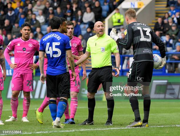 Queens Park Rangers argue with the referee about his decision to award a penalty during the FA Championship football match between Sheffield...