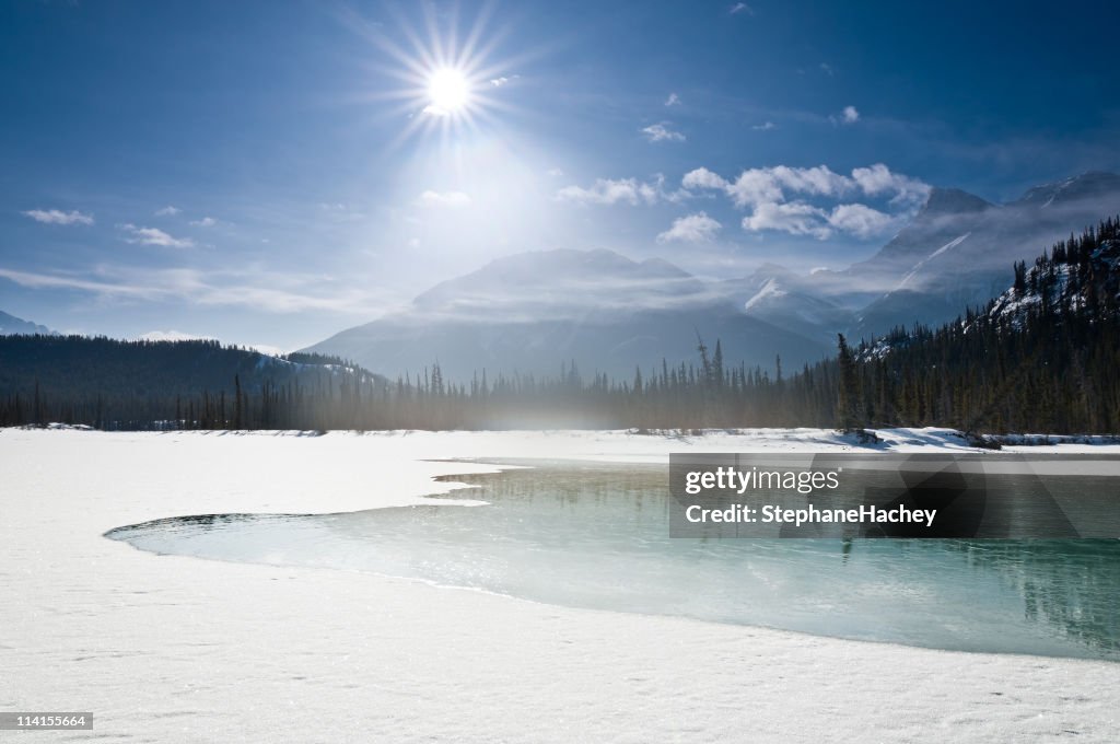 Sun shinning down in the Rockies
