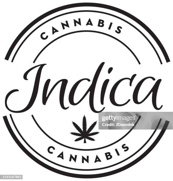 stockillustraties, clipart, cartoons en iconen met cannabis marihuana indica stempel icoon met tekst - marijuana leaf text symbol