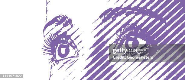 close-up of woman's eyes - head forward white background stock illustrations