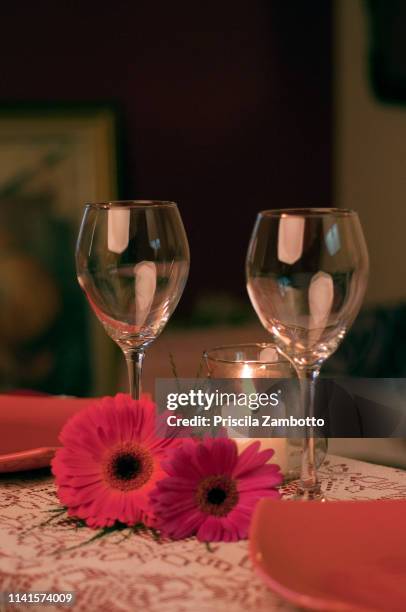 romantic dining table with two wine glasses - table for two stock pictures, royalty-free photos & images