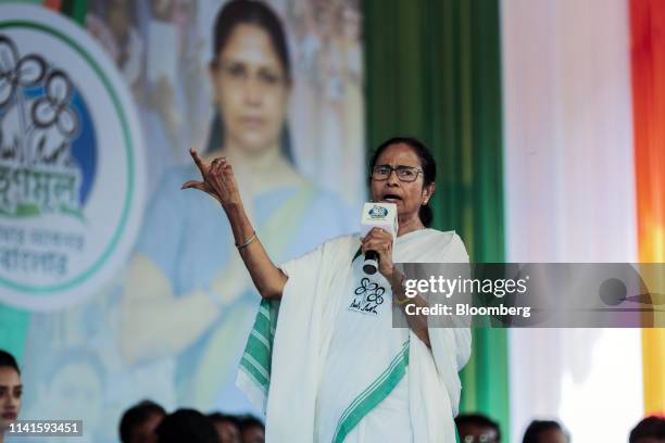 Mamata Banerjee, chief minister of West Bengal, speaks during a campaign rally in Swarupnagar, West Bengal, India, on Monday, April 29, 2019....