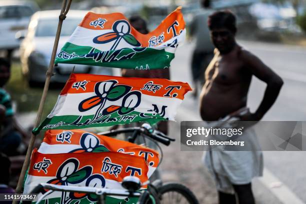 All India Trinamool Congress party flags fly in Kacharibari More, West Bengal, India, on Monday, April 29, 2019. West Bengal Chief Minister Mamata...