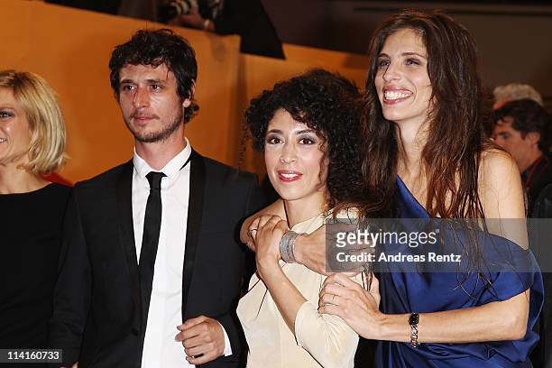 Actors Jeremie Elkaim, Naidra Ayadi and director Maiwenn Le Besco attend the "Polisse" premiere at the Palais des Festivals during the 64th Cannes...