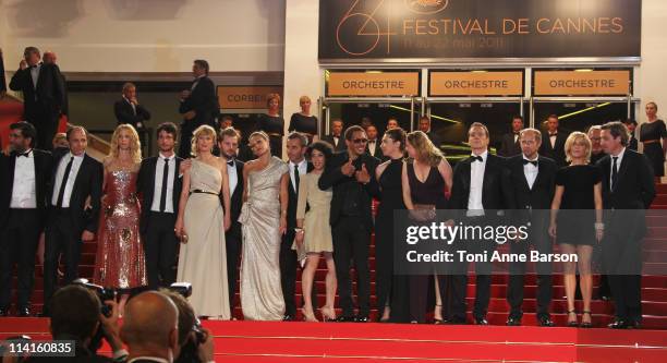 Guest, Frederic Pierrot, Sandrine Kiberlain, Nicolas Duvauchelle, Karin Viard, guest, Naidra Ayadi, Joeystarr and guests attend the "polisse"...