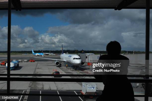 Lufthansa aircraft seen at Helmut Schmidt International Hamburg Airport. On Saturday, May 4 in Hamburg, Germany..