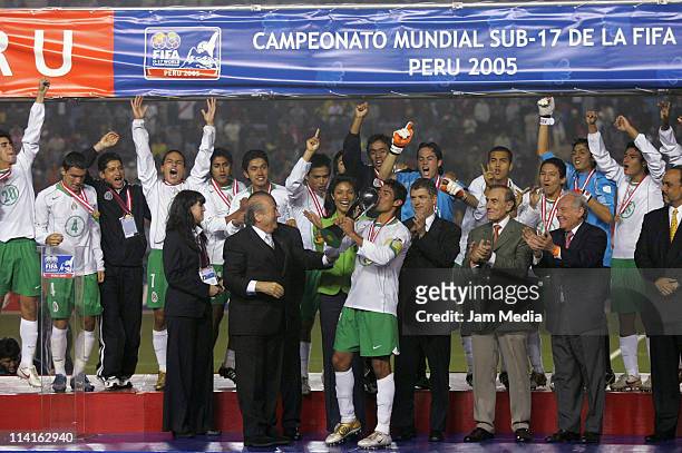 Players of National team of Mexico U 17 celebrate their championship of FIFA World Cup at Nacional Stadium on October 2, 2005 in Lima, Peru.