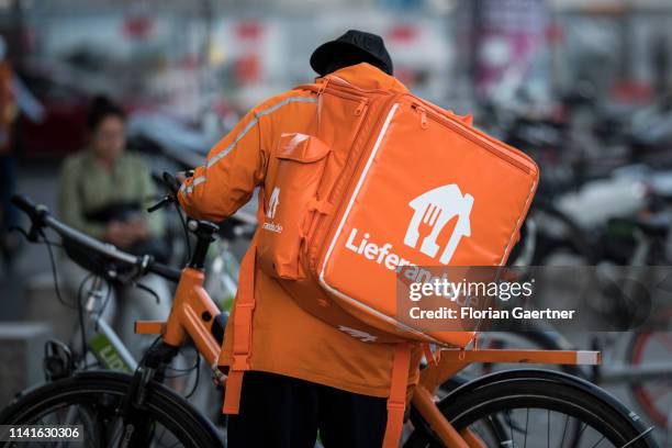 Cyclist of food delivery service Lieferando pictured on April 25, 2019 in Berlin, Germany.