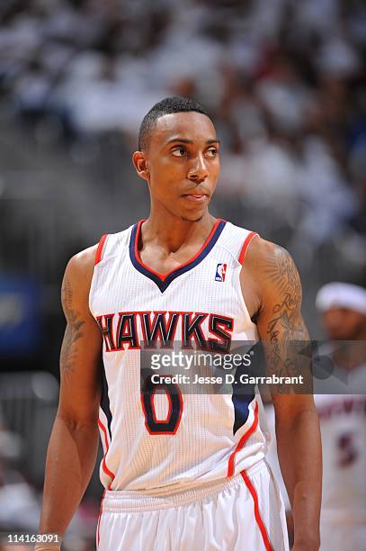 Jeff Teague of the Atlanta Hawks moves the ball against the Chicago Bulls in Game Six of the Eastern Conference Semifinals in the 2011 NBA Playoffs...