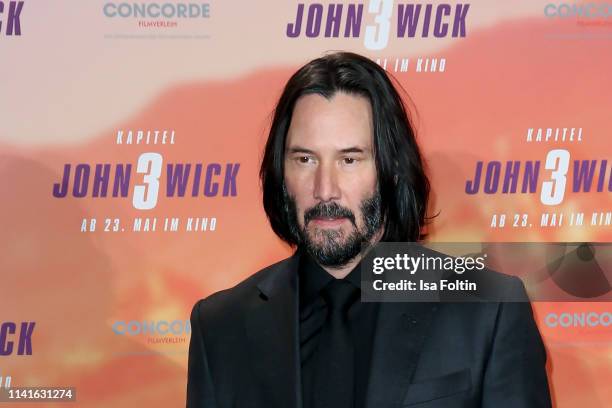 Canadian actor Keanu Reeves poses at the "John Wick: Chapter 3 ñ Parabellum" photocall at Hotel De Rome on May 6, 2019 in Berlin, Germany.