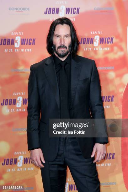 Canadian actor Keanu Reeves poses at the "John Wick: Chapter 3 ñ Parabellum" photocall at Hotel De Rome on May 6, 2019 in Berlin, Germany.