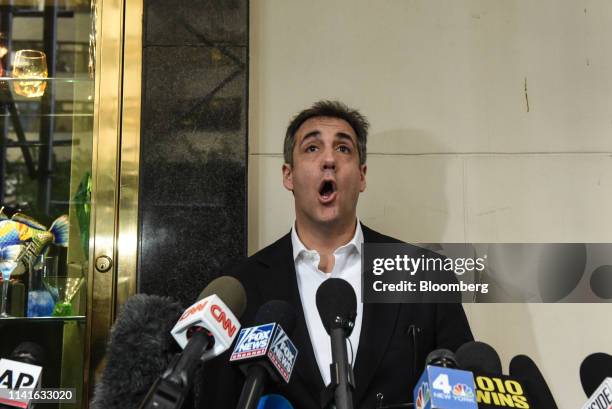 Michael Cohen, former personal lawyer to U.S. President Donald Trump, speaks to members of the media outside of his home in New York, U.S., on...