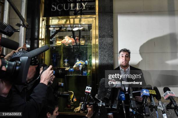 Michael Cohen, former personal lawyer to U.S. President Donald Trump, speaks to members of the media outside of his home in New York, U.S., on...