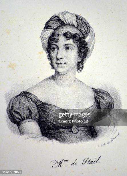 Anne Louise Germaine de Stael Swiss writer and heiress of Jacques Necker, Finance minister to Louis XVI. Lithograph, Paris, c1840.