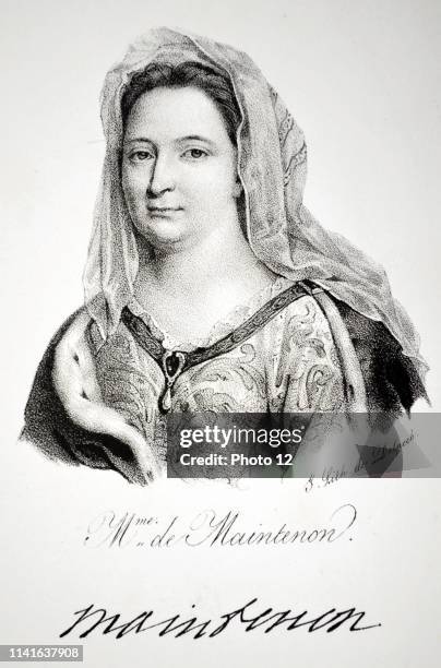 Francoise d'Aubigne, Marquise de Maintenon mistress and, from 1685, second wife of Louis XIV of France. Lithograph, Paries, 1832.