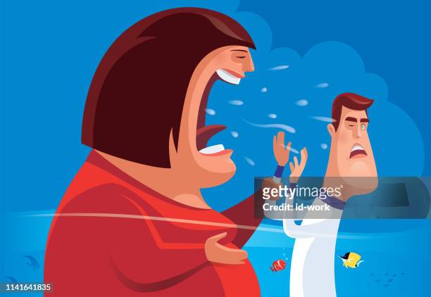 fat woman shouting at thin man - annoying coworker stock illustrations