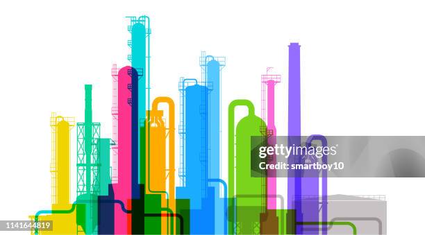 öl-oder gasveredelung - ölraffinerie stock-grafiken, -clipart, -cartoons und -symbole