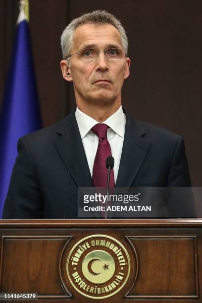 Secretary General Jens Stoltenberg attends a joint press conference with Turkish Foreign Minister at Cankaya Palace in Ankara, on May 6, 2019.