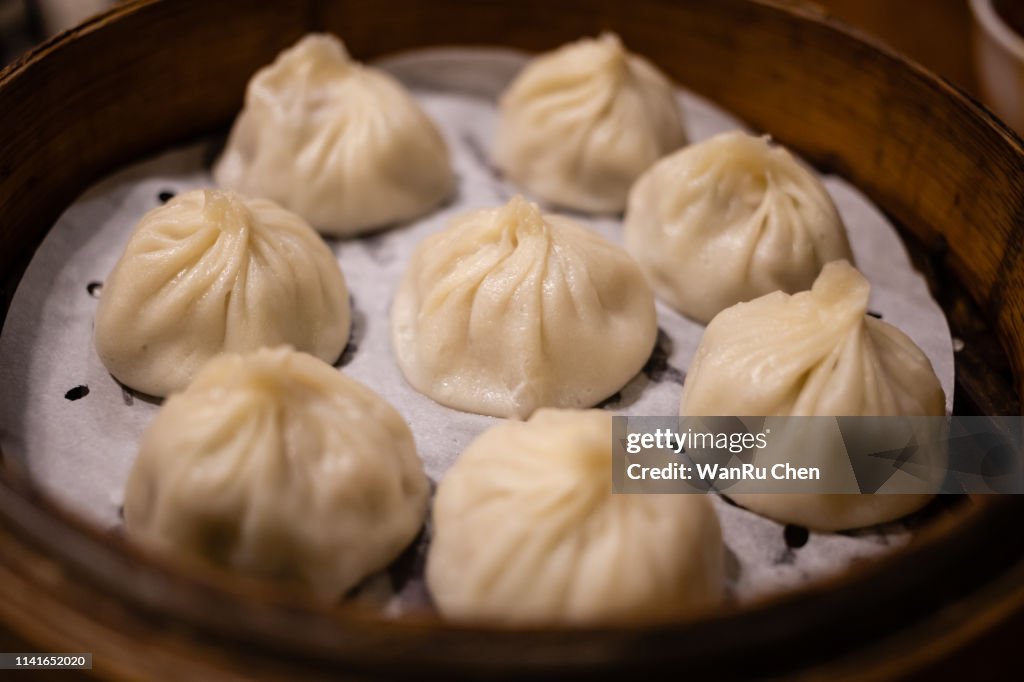 Xiao Long Bao traditional soup dumpling in Taipei.Transparent dumpling skin