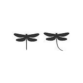 Dragonfly black vector silhouette set.
