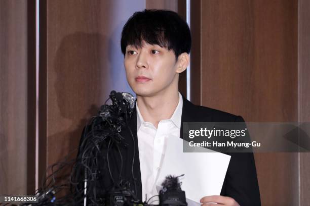 Park Yoo-chun of boy band JYJ made appearance at a news conference on April 10, 2019 in Seoul, South Korea. Park is reportedly involved in the...