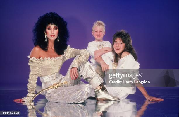 Singer and actress Cher, her daughter Chastity Bono and son Elijah Blue Allman pose for a photo session in June 1981 in Los Angeles, California.