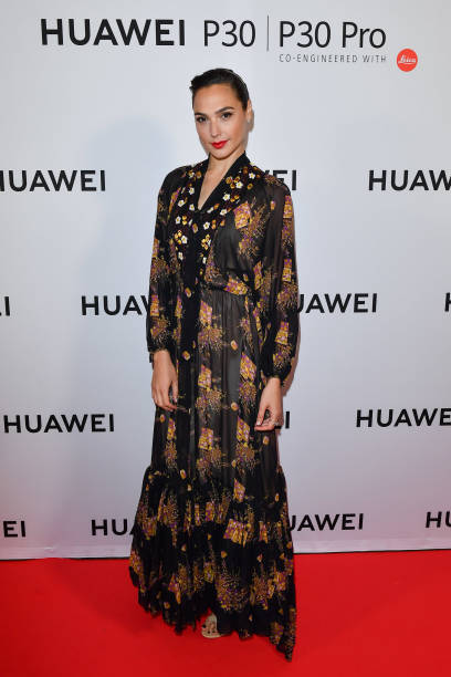 Gal Gadot attends the Canadian launch for the new Huawei P30 Series held at the Carlu on April 09, 2019 in Toronto, Canada.