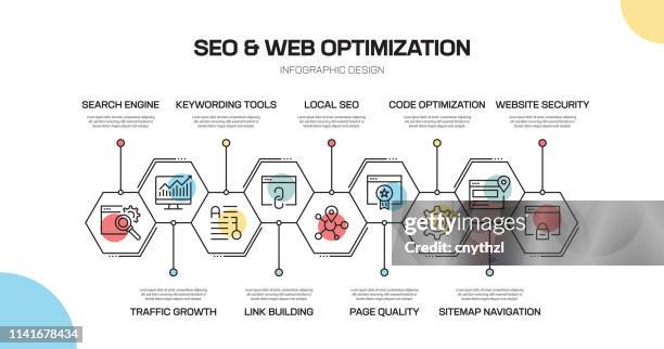 seo and web optimization related line infographic design - application security abstract stock illustrations