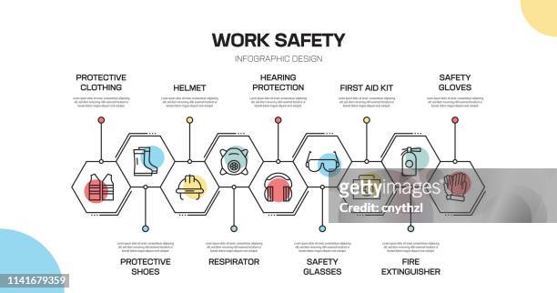 ilustrações, clipart, desenhos animados e ícones de projeto infographic da linha relacionada da segurança do trabalho - proteção