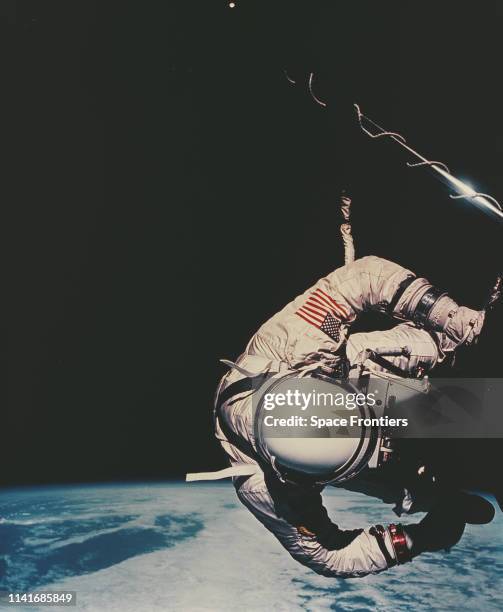 Astronaut Edwin 'Buzz' Aldrin Jr carries out EVA during NASA's Gemini XII or Gemini 12 mission, November 1966. He is the mission's pilot.
