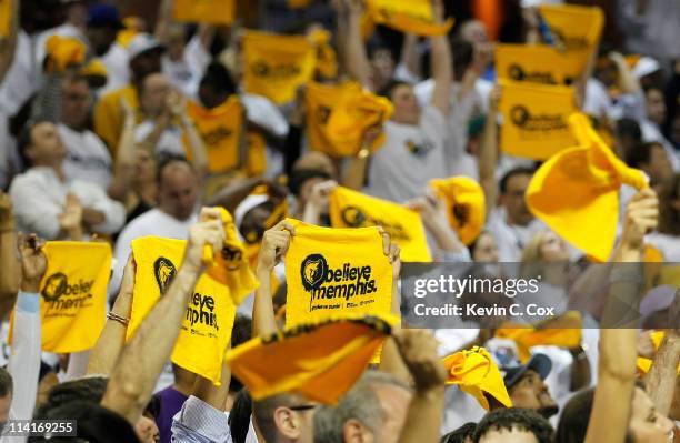 Memphis Grizzlies fans cheer against the Oklahoma City Thunder in Game Six of the Western Conference Semifinals in the 2011 NBA Playoffs at...