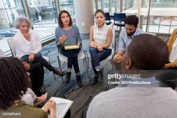 a difficult moment during a breakout session - group discussion stock pictures, royalty-free photos & images