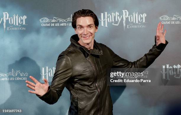 Actor James Phelps attends "Harry Potter: The Exhibition" presentation at Santo Mauro Hotel on April 10, 2019 in Madrid, Spain.