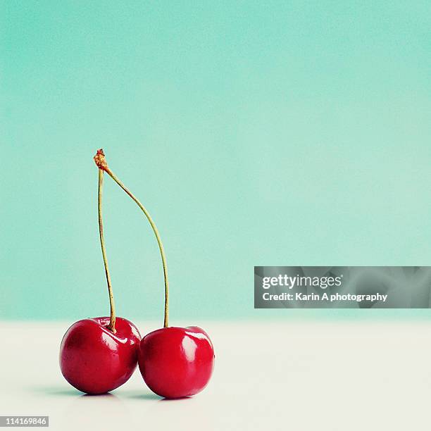 pair of red cherries - paio foto e immagini stock