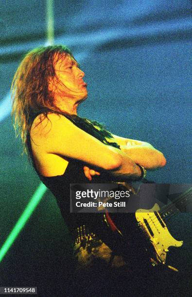 Janick Gers of Iron Maiden performs on stage at Earls Court Arena on June 16th, 2000 in London, England.