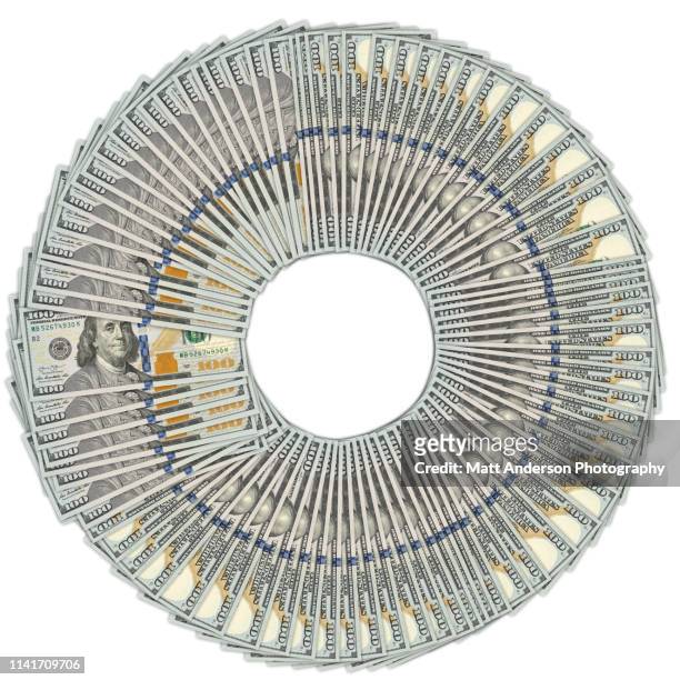 us currency one hundred dollar bill in a circle - american one hundred dollar bill stock pictures, royalty-free photos & images