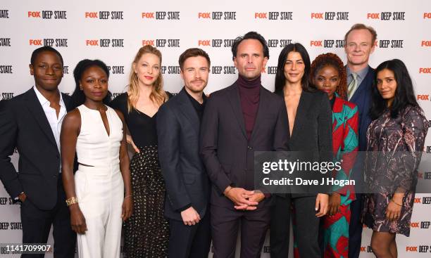 David Jonsson, Zainab Jah, Anastasia Griffith, Joe Dempsie, Walton Goggins, Karima McAdams, Lily Banda, Alistair Petrie and Shelley Conn attend the...