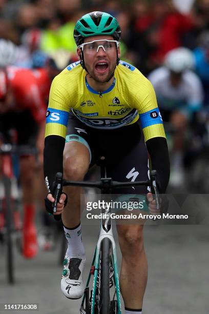 Arrival / Maximilian Schachmann of Germany and Team Bora - Hansgrohe Yellow Leader Jersey / Celebration / during the 59th Itzulia-Vuelta Ciclista...