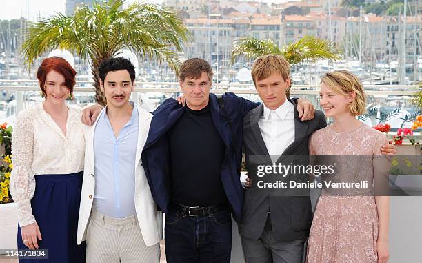 Producer Bryce Dallas Howard, screenwriter Jason Lew, director Gus van Sant, actor Henry Hopper and actress Mia Wasikowska attends the "Restless"...