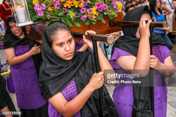 the procession of silence during the easter celebrations in oaxaca in southern mexico - stations of the cross pictures stock pictures, royalty-free photos & images